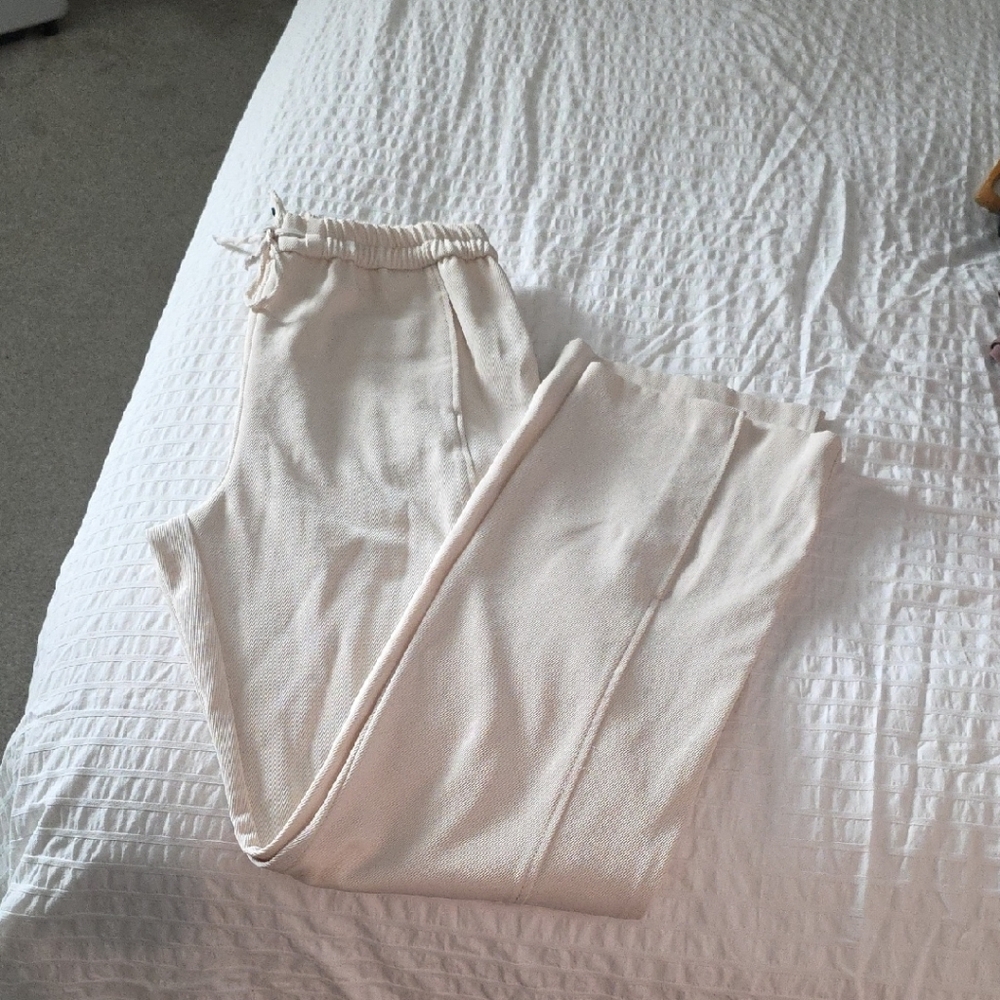 Zara Wide Leg Pants in Light Beige/Cream